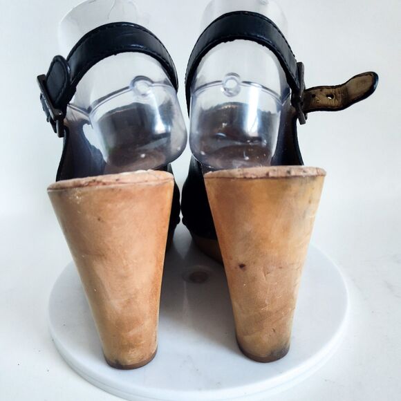 Sam Edelman Camilla Black Leather Wooden Wedge Platform Slingback Sandals 10 - Picture 4 of 10